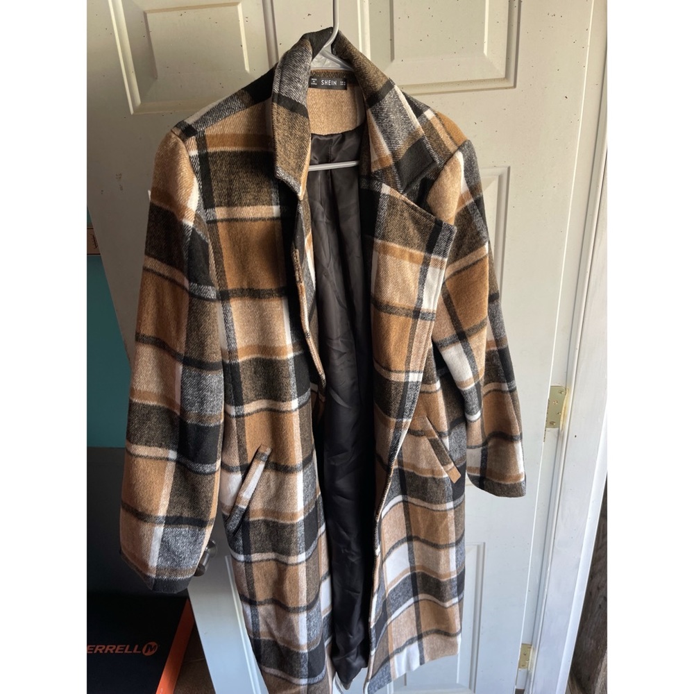 Single Button Plaid Overcoat (XL) (Wool) - Picture 2 of 4